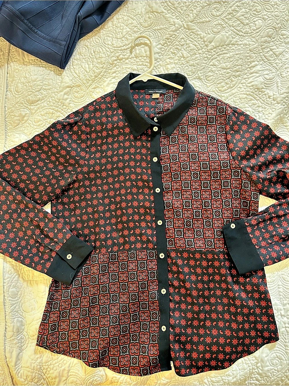 Tommy Hilfiger Patchwork Foulard Paisley Blouse Black & Red